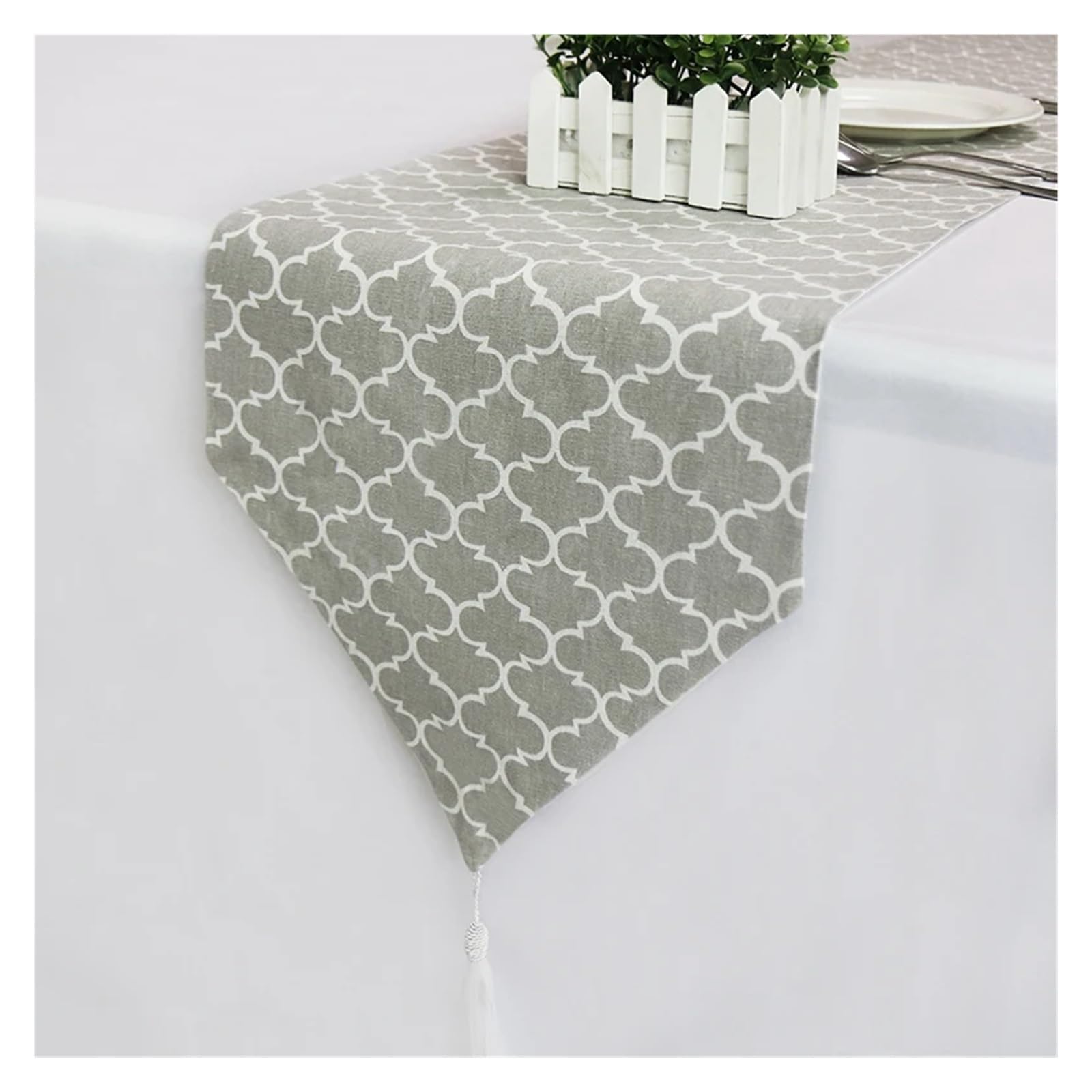Runner Da Tavola Natalizio 1 pz Tovaglia Classica Runner in Lino Grigio con Nappe Modern Home Hotel Party Dining Table Decor(33x210cm(13x83in))