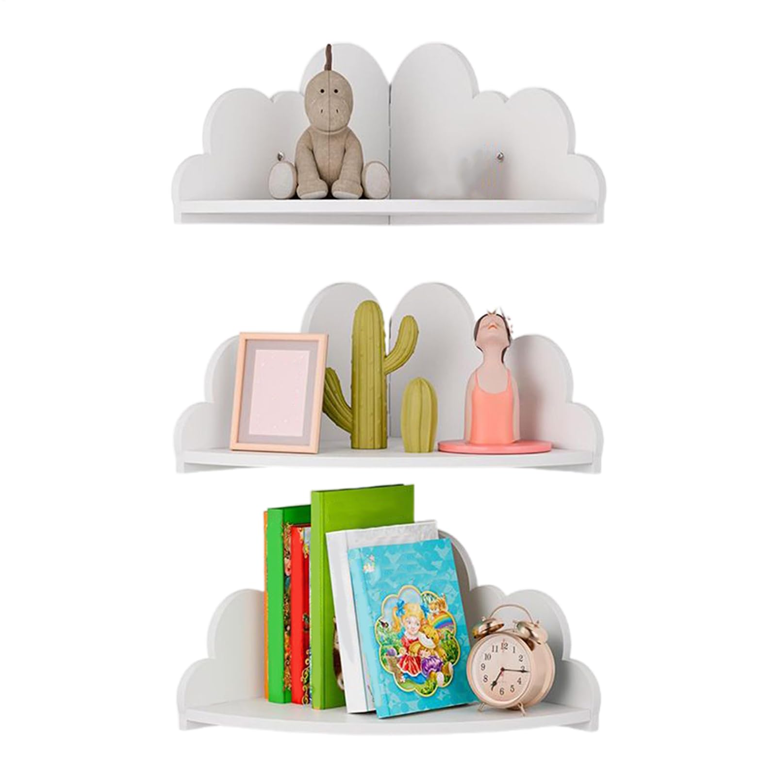 Generisch Schwebende Eckregal Hängend, 3er-Set Niedliche Wolkenregale Aus Holz, Weiße Wolken Wandregal Bücherregal Schweberegal Für Wohnzimmer, Babyzimmer, Badezimmer, Büro, Wohnung