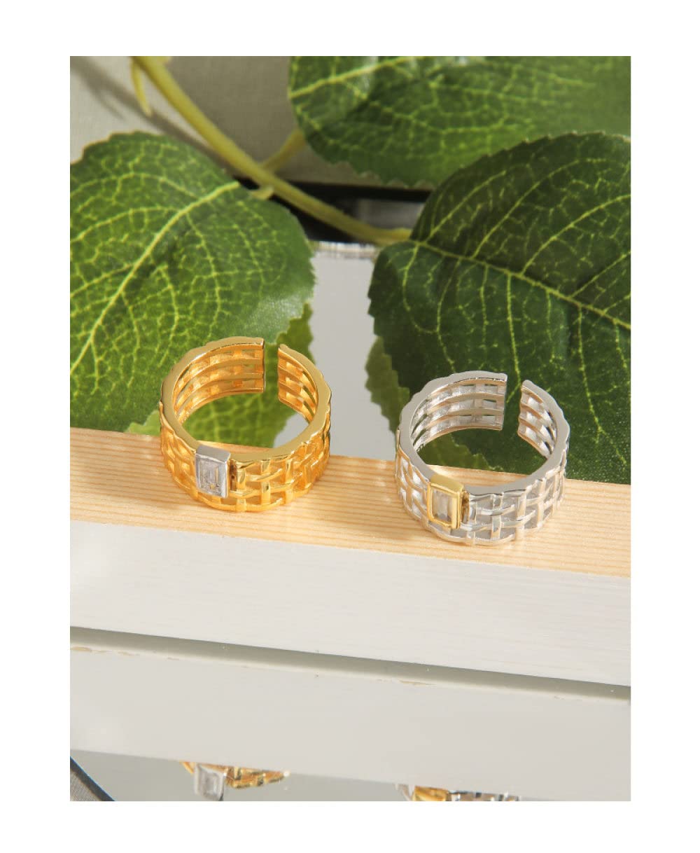 HGJH Ring Silber 925 Damen, S925 Sterling Silber Karierter Webring Verstellbare Ringe Minimalistischer Offener Ring Silber Daumenring Ewigkeitsring Hochzeitsanhänger Schmuck Geschenke Für Männer Mädc