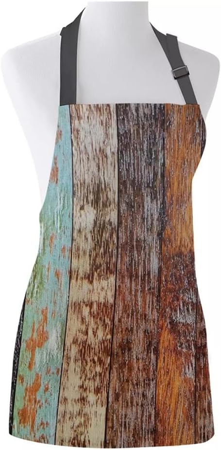 Kitchen Apron Plank Retro Wood Grain Cracked Adjustable Bib Canvas Aprons for Women Cooking Baking Restaurant