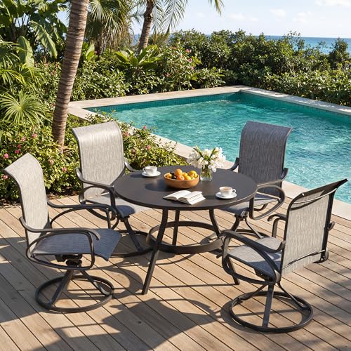 Image of LOUVIXA Patio Swivel Chair Set of 4, All-Weather Patio Swivel Rocking Chair, High Back Patio Dining Chairs for Backyard, Porch, Lawn, Garden(4, Ash Grey)