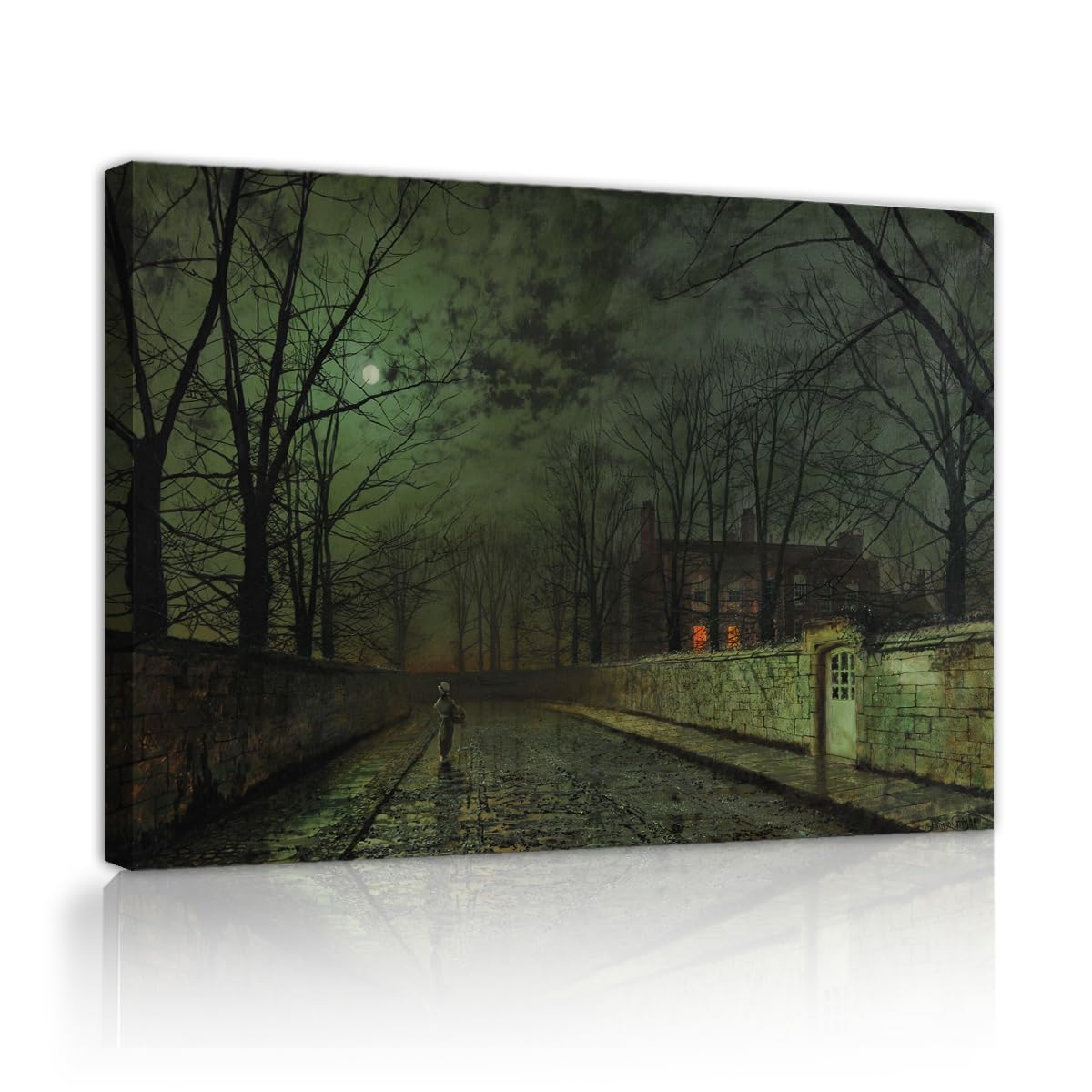CHERHERART Srebrne płótno księżycowe malowanie drukuje tajemnicze i spokojne nocne płótno oprawione zdjęcie do salonu i biura 40 x 60 cm