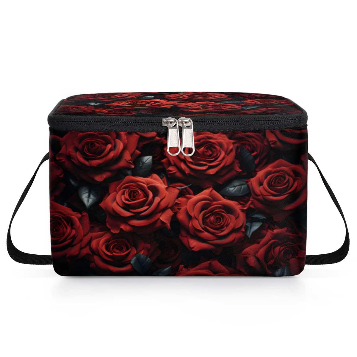 GzLeyigou Rose Red Lunch Bags for Women Men 9 Cans, Hot & Cold Food Delivery Bag Insulated Grocery Bag Insulated Lunch Box Flowers Cooler Bag for Office Work Picnic Beach