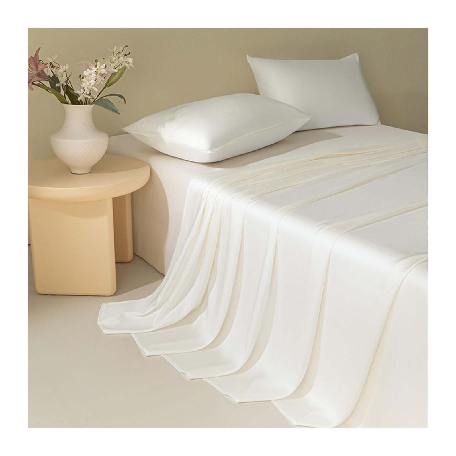 Sábana Encimera 160x230cm a 245x265cm Sábana Plana de Tencel de 500 Hilos Transpirable Ultra Suave para Cama 90cm a 200cm(White,245x265cm+48x74cm x2)