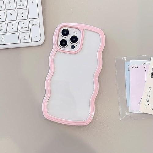 Miniatura 5 de AMAZFCCY Funda con marco de onda rizada para iPhone 15 Pro Max de 6.7 pulgadas, bonito patrón de forma de onda 2 en 1, transparente, flexible, parte