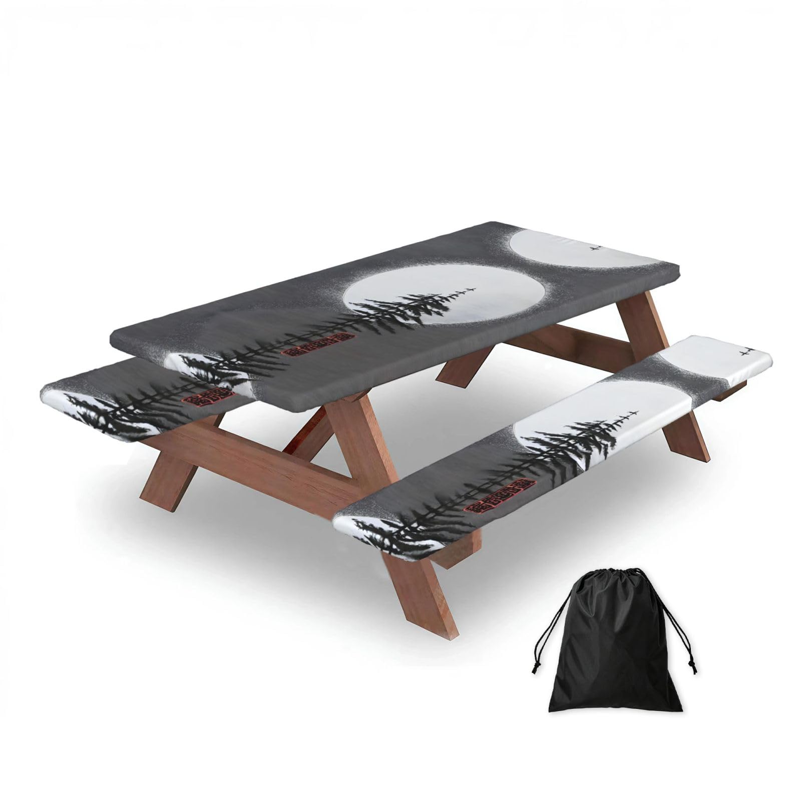 Moon Pine Tree Rectangular water-repellent picnic tablecloths, outdoor camping, picnic, BBQ