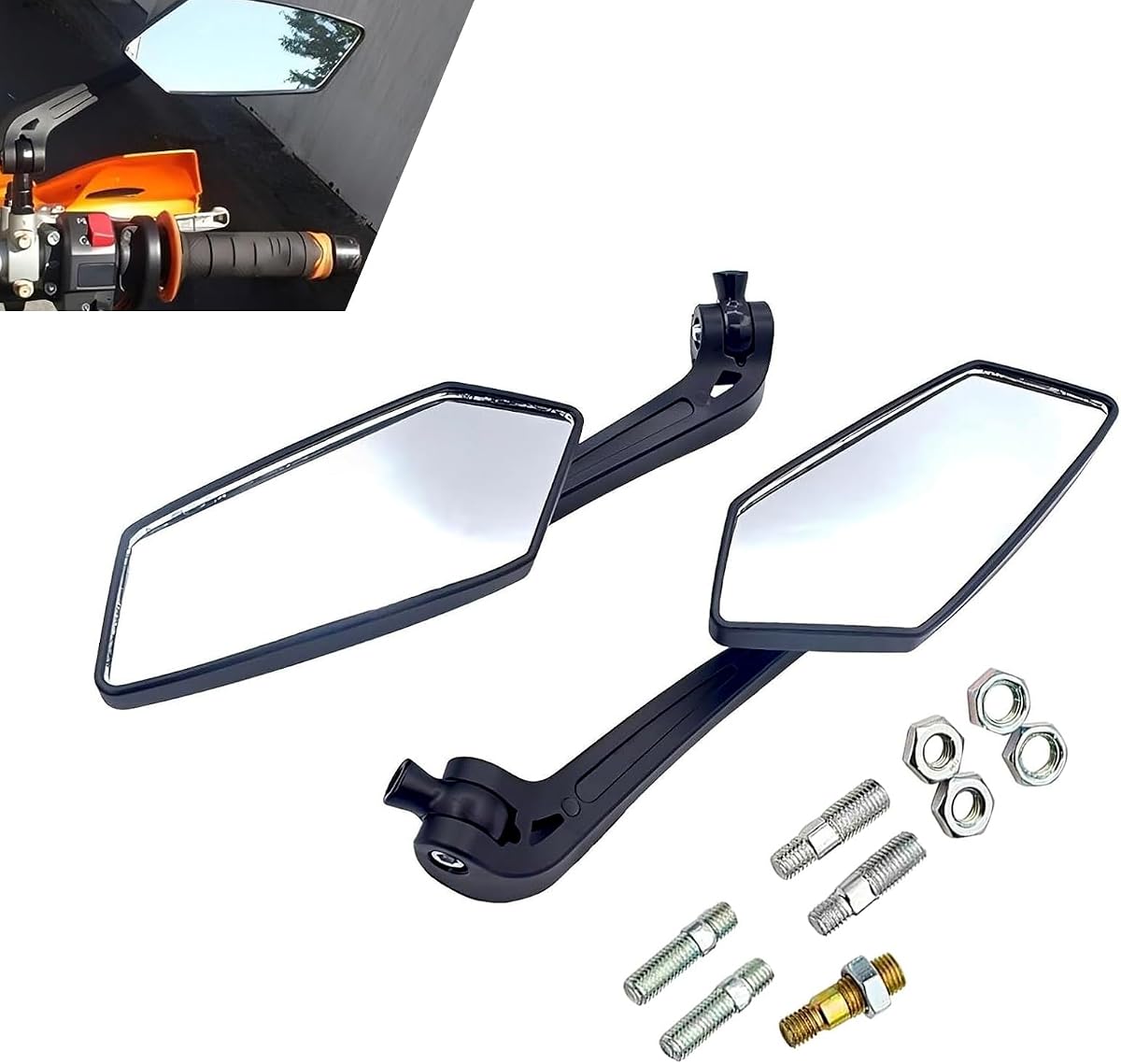 2 PCS Motorcycle Rear View Mirrors, 360-Degree Adjustable Wide Angle Lens with Threaded Bolt Mount, Universal Handle Rearview Mirror Modification, for Motorcycle Dirt Bike Scooters (Black)