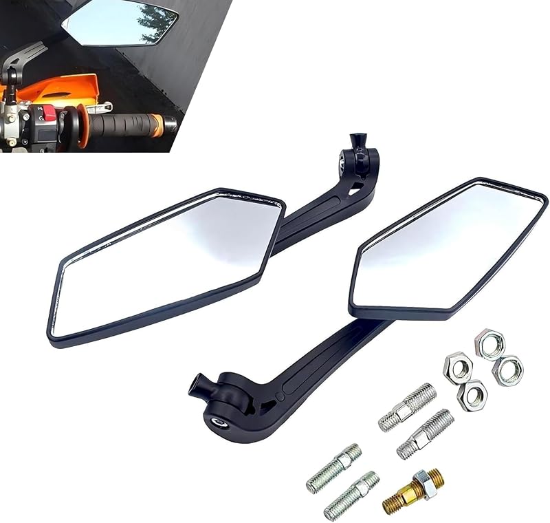 2 PCS Motorcycle Rear View Mirrors, 360-Degree Adjustable Wide Angle Lens with Threaded Bolt Mount, Universal Handle Rearview Mirror Modification, for Motorcycle Dirt Bike Scooters (Black)