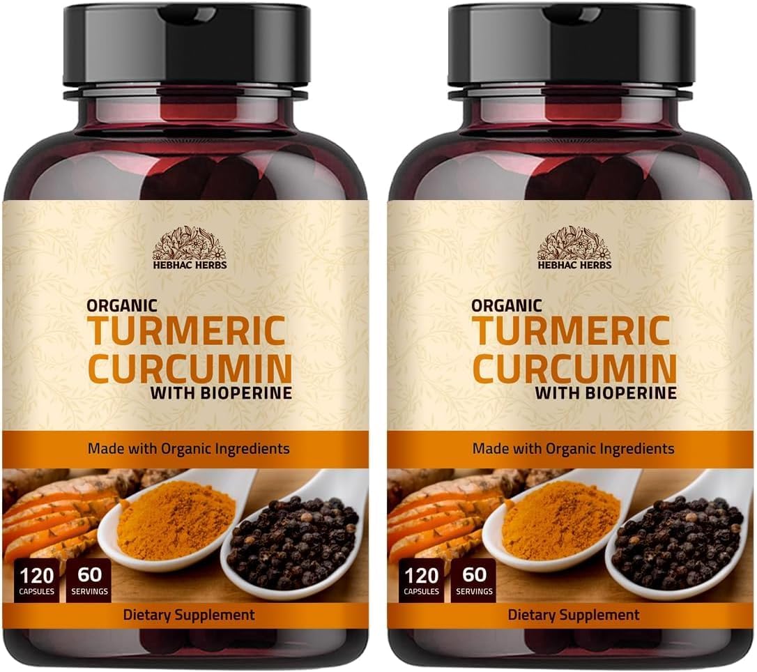 Turmeric Curcumin with Black Pepper Capsules - 1000mg (120 Capsules) Organic Turmeric Curcumin with BioPerine Black Pepper Extract (Pack of 2)