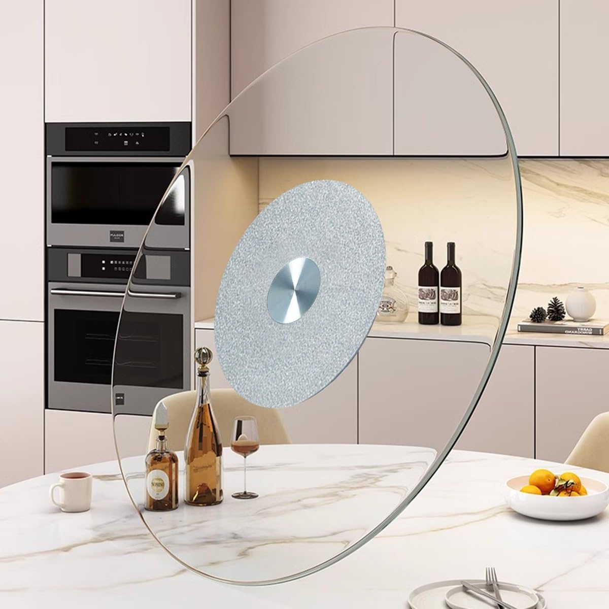 UZAMIRLEX Glass Lazy Susan Turntable, Tempered Glass Lazy Susan Turntable Multicolor 28-40 Inch Round Rotatable Serving Plate(Silver,34in/85cm)