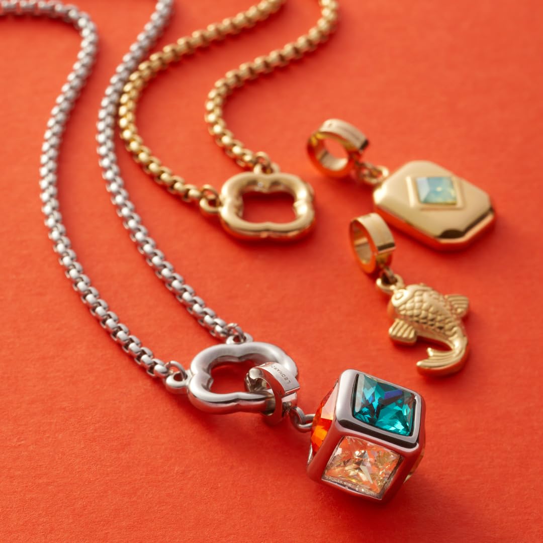 Leonardo Jewels Clip & Mix Orlanda, łańcuszek ze stali nierdzewnej z elementem koniczyny do zawieszenia charmsów, długość 50-55 cm, delikatny łańcuszek wenecki, kolor złoty, prezent dla kobiet,