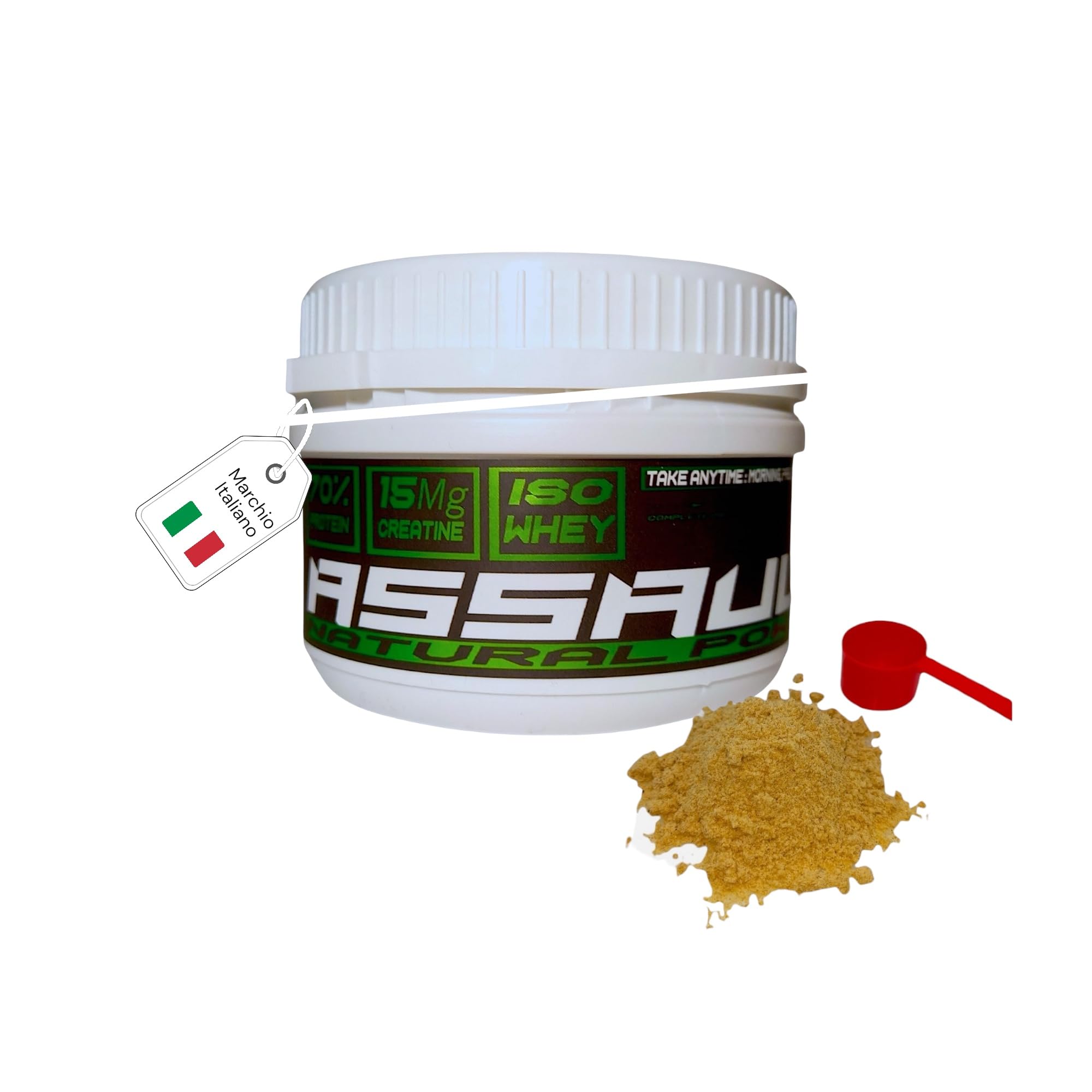 Assault Natural Powder 125 Suplemento muscular para perros con proteínas del suero W.P.C. 80%, aminoácidos, creatina 15.000 mg, B.C.A.A., para crecimiento y definición muscular