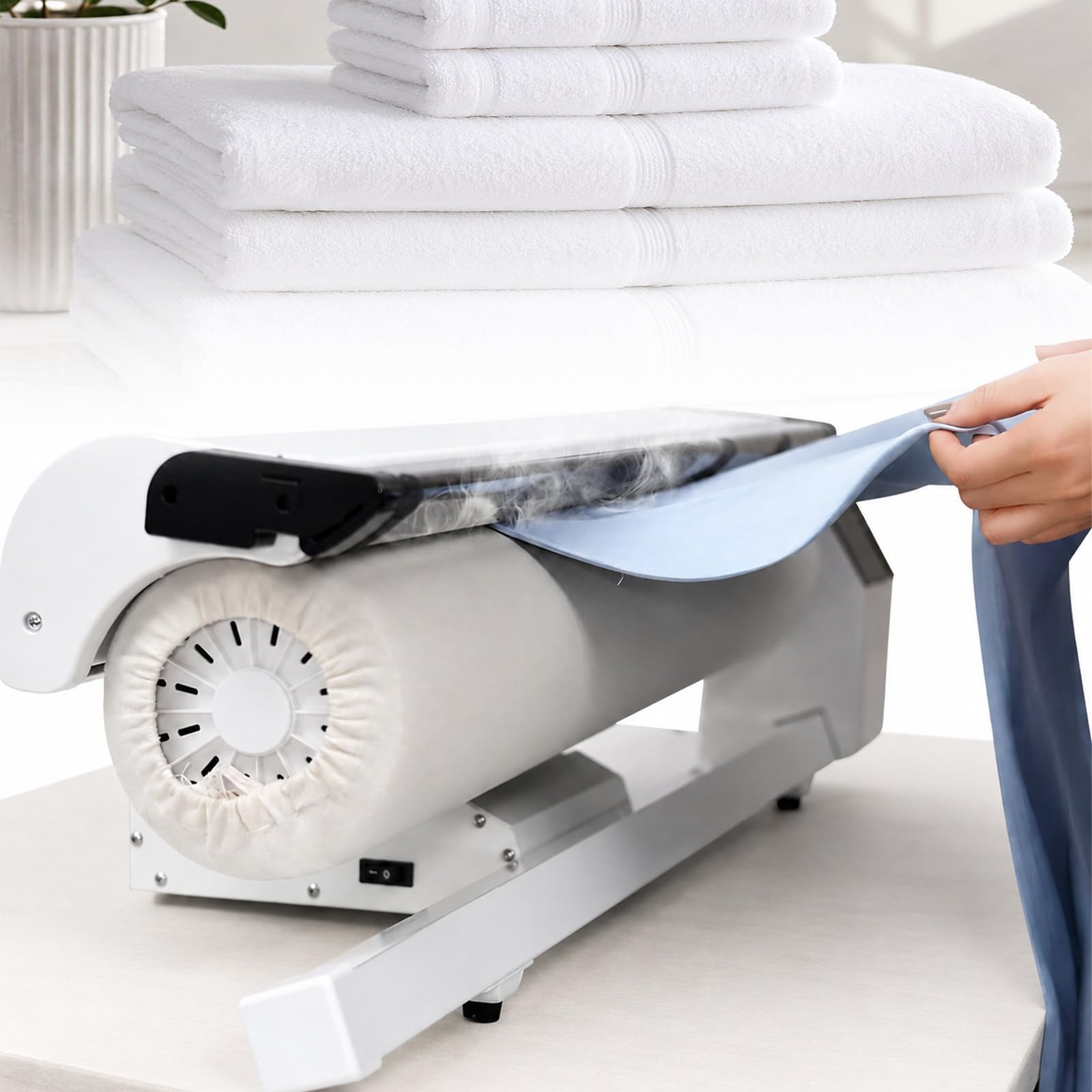 Macchina da Stiro da 2950 W, Rullo Aperto da 90 cm e Comando a Pedale | Vapore da 70 g/min e Serbatoio da 2 L per Hotel, Lavanderie a Secco e Sartorie, durante la Cura Quotidiana dei Tessili