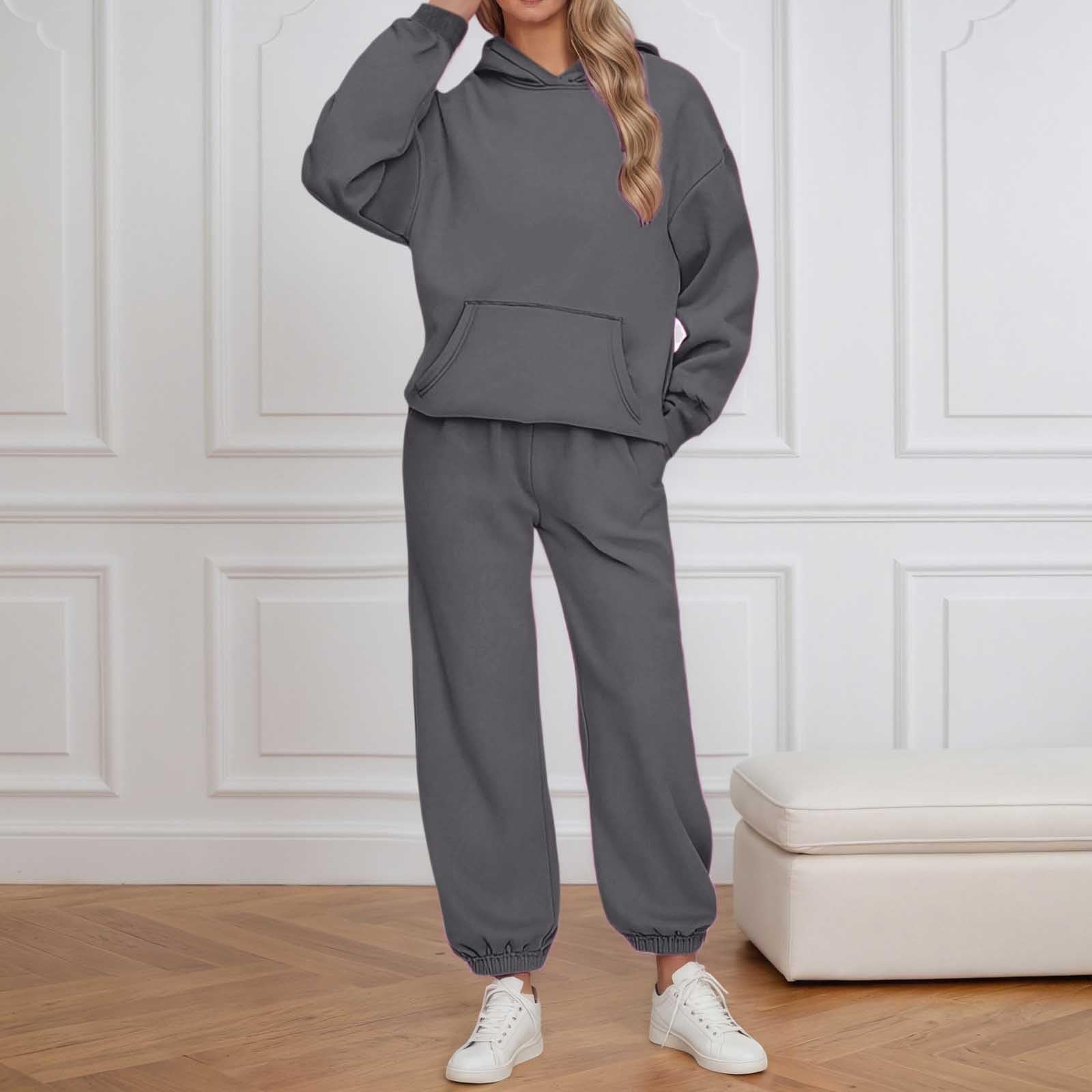 Ensemble Hiver Femme - Sport Fitness Elastique Sweat+Pantalon Décontracté Léger Tenue 2 Pièces Coton Manches Longues Survetement Femme Chic Et Élégante Automne Hiver Ensemble Jogging Confortable