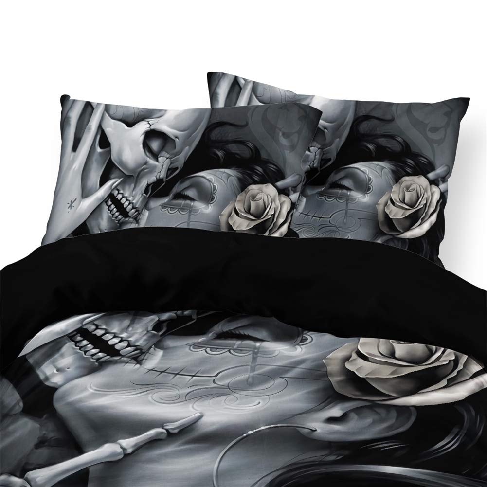 Timiany Set di Biancheria da Letto Copripiumino Skull & Roses