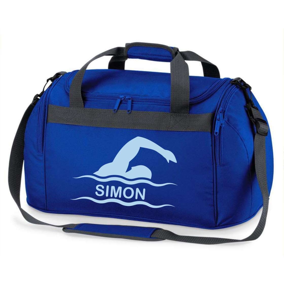 minimutz Borsa sportiva da nuoto per bambini – Personalizzabile con nome – Borsa da nuoto Duffle Bag per ragazze e ragazzi, blu royal, ca. 54 x 28 x 26 cm
