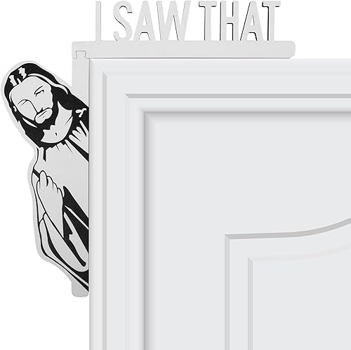 Miniatura 1 de Decoración creativa de esquina de puerta grande y mejorada, divertida decoración del hogar I Saw That Jesus Door Sitter Hanger Marco de madera