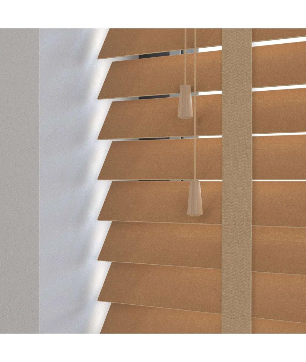50mm Slat Light Oak Real Wood Venetian Blind With Tapes120cm Drop
