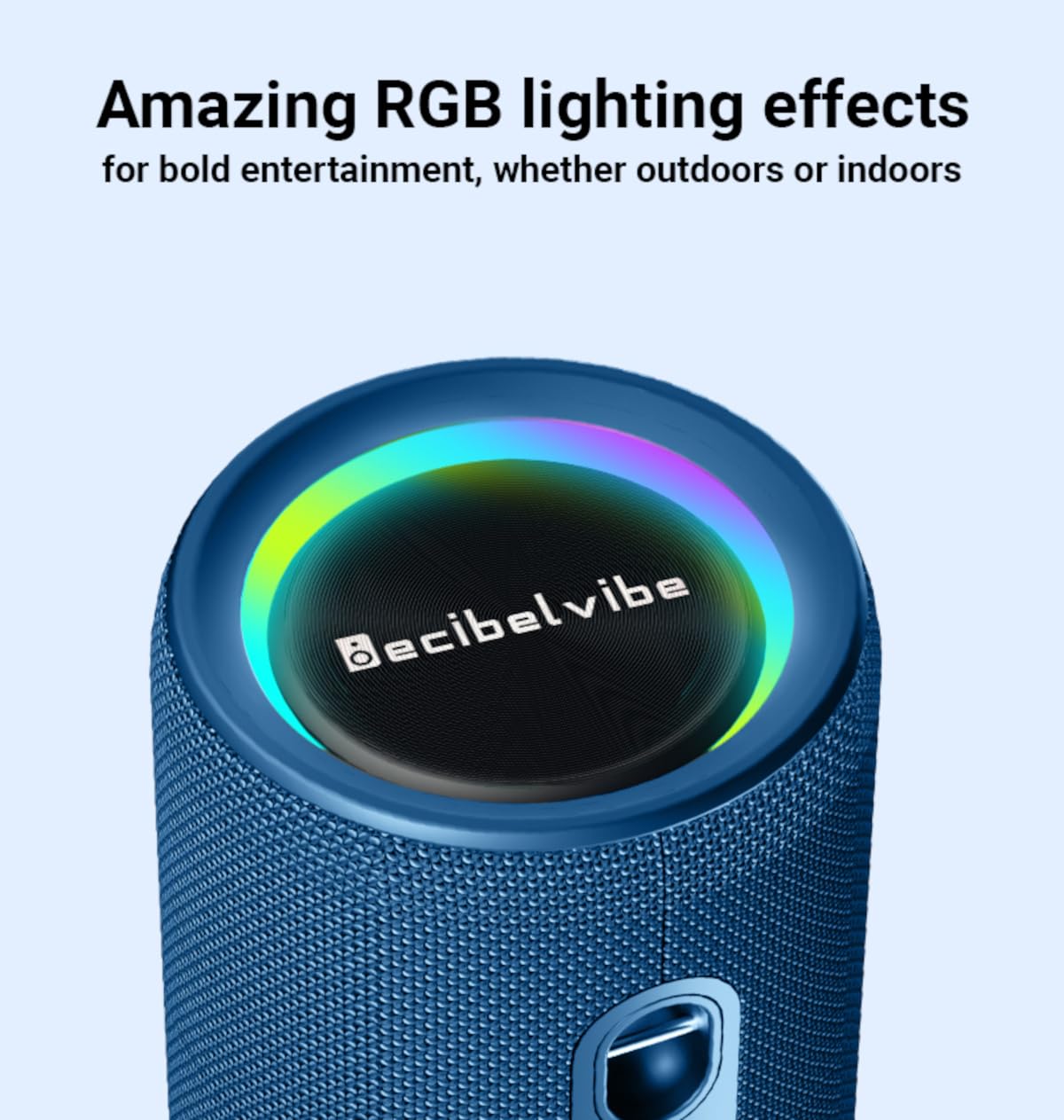 Decibelvibe Tnz Sleek 8 przenośny głośnik Bluetooth, wodoodporny głośnik IP66 o mocy 30 W, głęboki bas, Bluetooth 5.3, czas odtwarzania 25 godzin, parowanie TWS, światła RGB, do domu, na zewnątrz,
