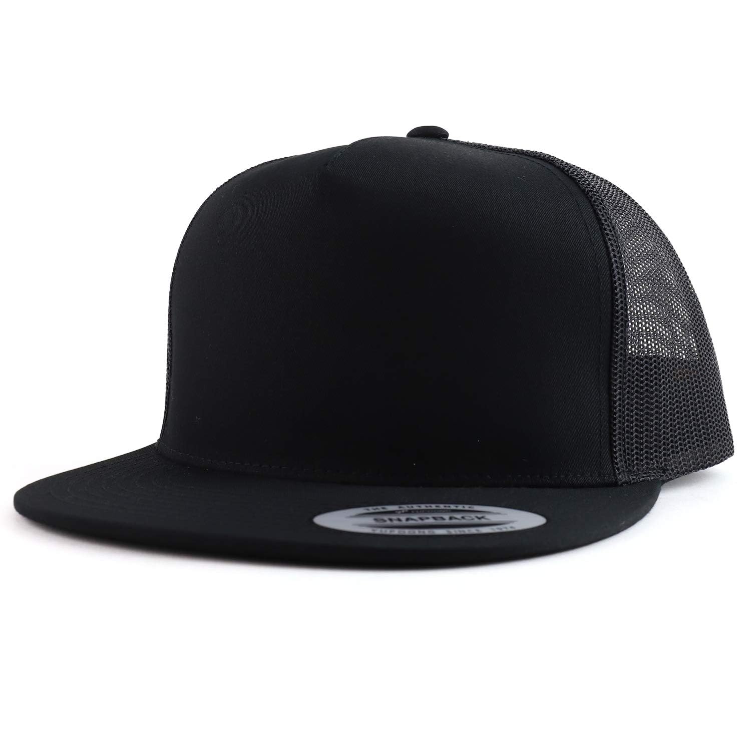 Trendy Apparel Shop Oversize XXL Structured Blank 5 Panel Flatbill Snapback Mesh Cap