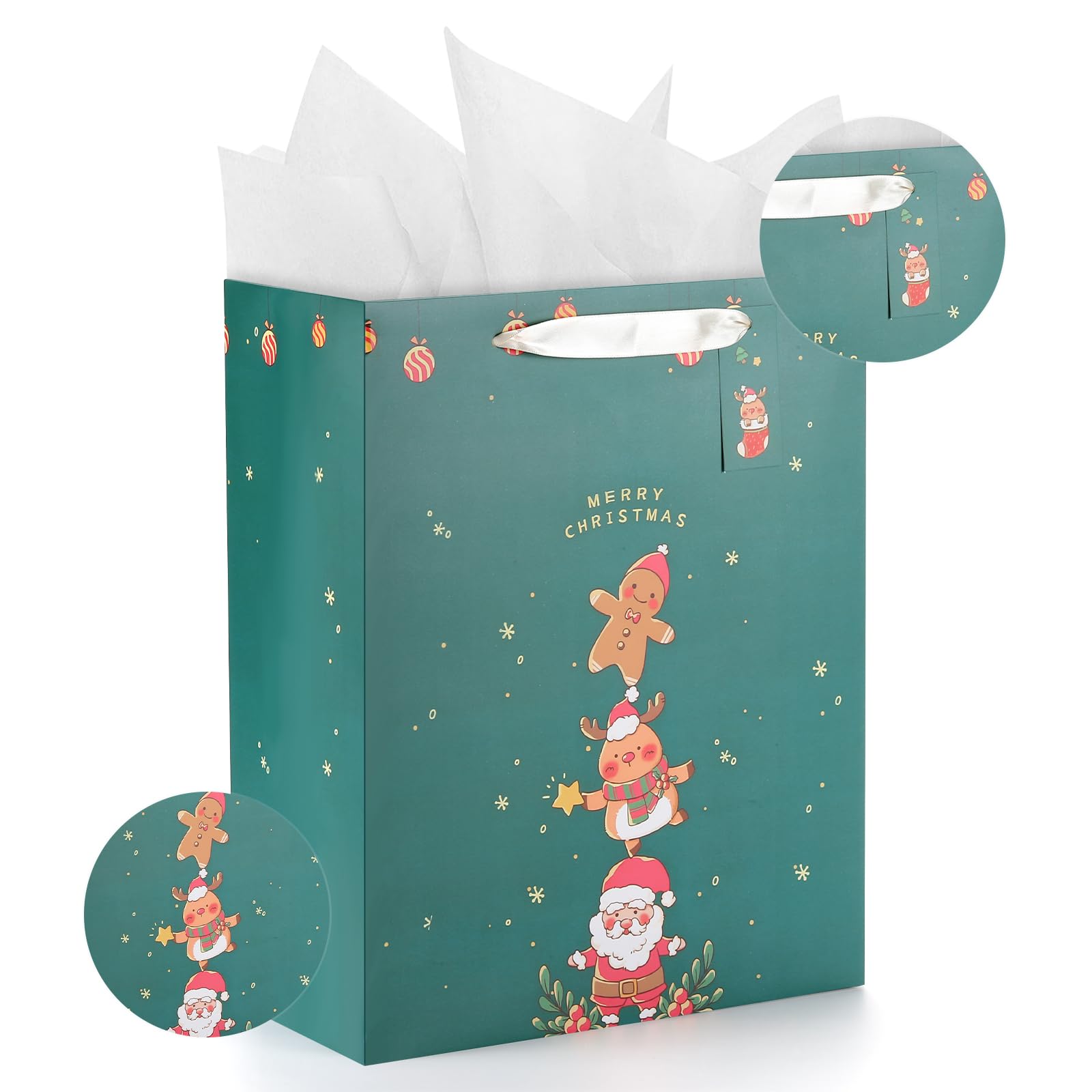 Sawnfay Bolsa de regalo de Navidad – Bolsa grande de regalo de Navidad de 13 pulgadas, 10 x 5 x 13 pulgadas con papel de seda