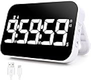 Kitchen Digital Timer, Rechargeable Magnetic Timers with Countdown/up, Kids Timer with 5”LED Display 3 Brightness 4 Volume Adjustable for Classroom/Office/Home/Work/Study/Fitness/Game-White