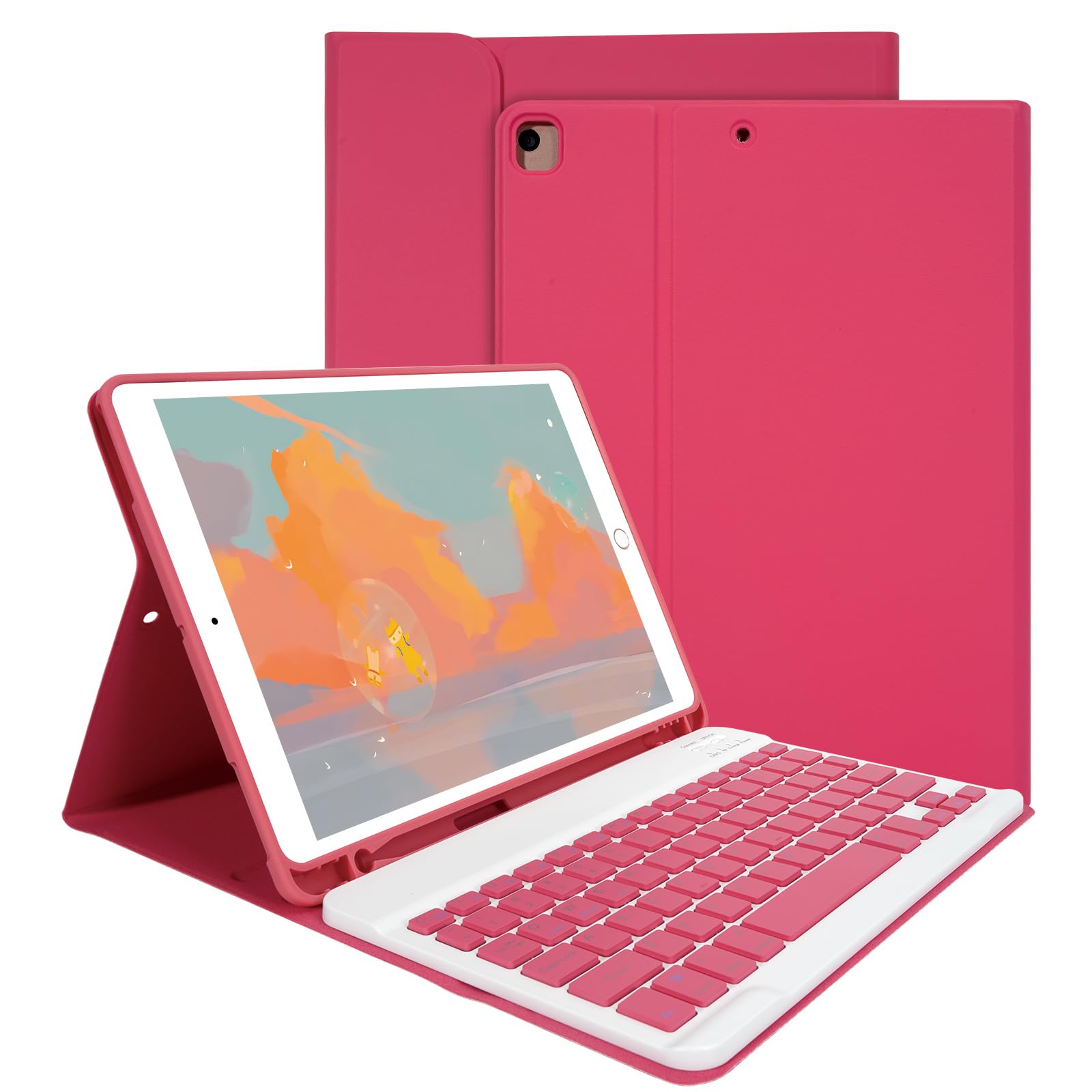 LAMA for iPad 10.2 inch 9th 8th 7th Generation Keyboard Case, Detachable Wireless Keyboard with Case and Pencil Holder for iPad Air 10.5 inch (3rd Gen)/iPad Pro 10.5 inch, Watermelon Red