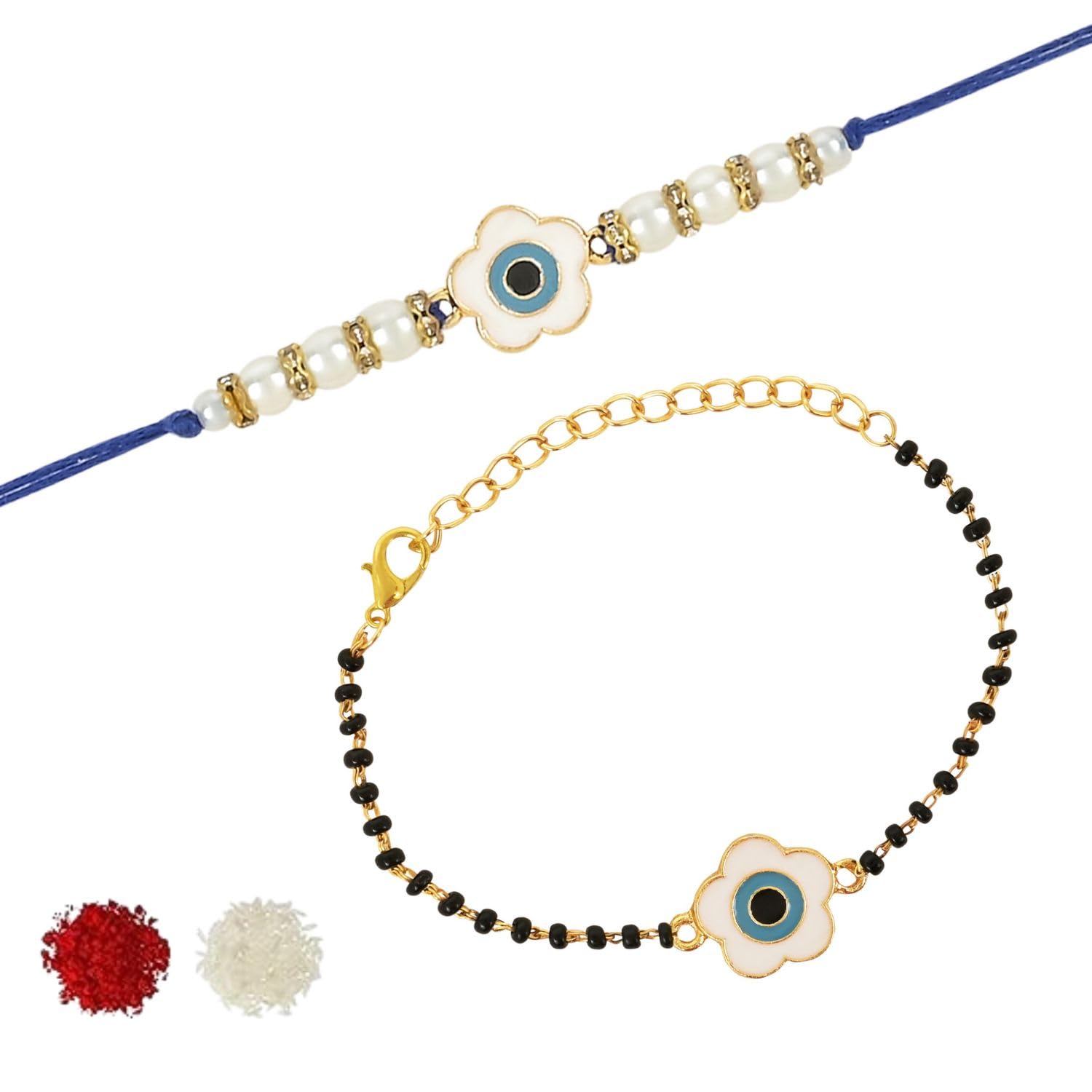 I Jewels Enamel Floral Evil Eye Bhaiya Bhabhi Mangalsutra Bracelet Rakhi Set With Roli Chawal & Rakshabandhan Card For Brother/Bro/Men (R133-CO) (B0CBVFSLD2) Amazon Price History, Amazon Price Tracker