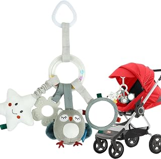 Stroller Mobile, Rattle Infant Stroller Toy, Soft Hanging Rattle Crinkle Squeaky Animal Plush Stroller Infant Car Bed Crib Travel with Teether for Boys Girls Coaoc
