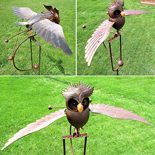 Msugar Metal Owl Statue Garden Stake Decor,Life-Like Owl Sculpture Wind Spinner,Decorative Flapping Flying Owl Figurine Pinwheels,Patio Pinwheels Decoration,Garden Stakes Decorative (C) #TOP5