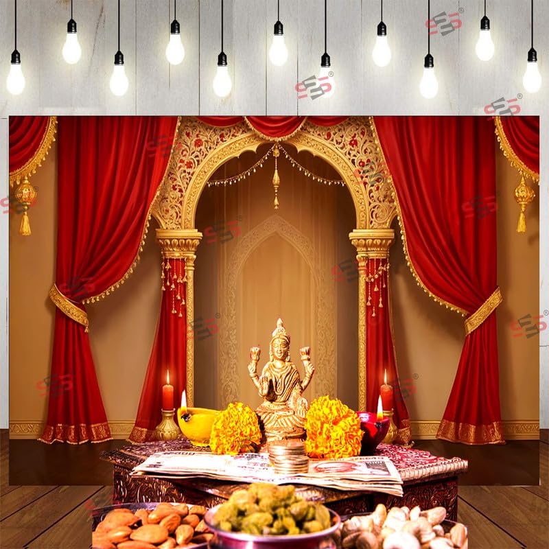 Image of S2S Red Candel Backdrop Cloth for Pooja Decoration Traditional, Background Decoration Cloth | Curtain Cloth for All Festival, Functions & Ceremonies - (5 x 8 Feet) (RED CANDEL)