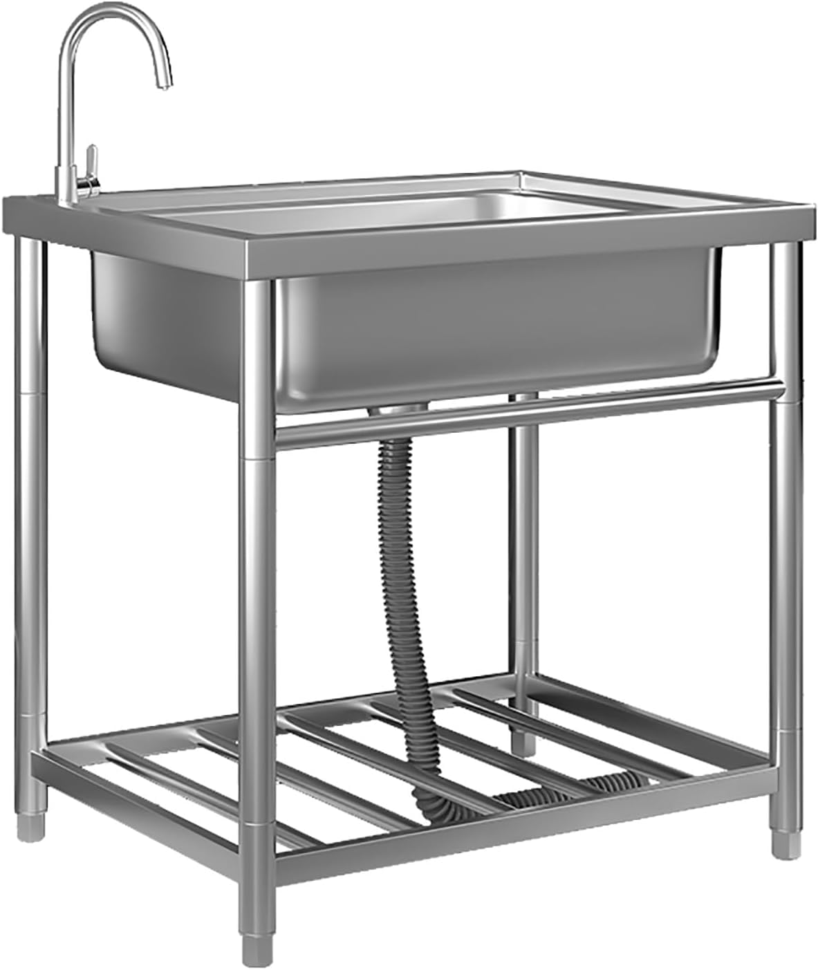 Évier de buanderie autonome en inox avec robinet pour optimiser le rangement du garage