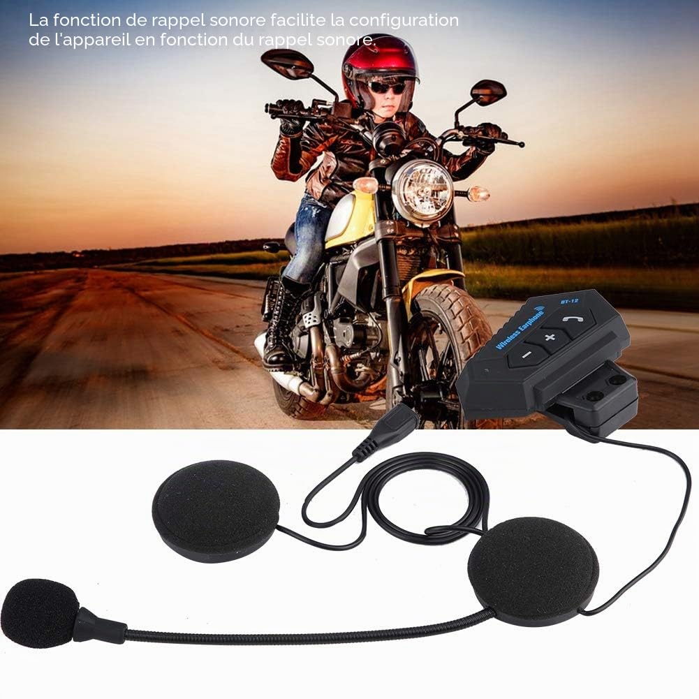 Intercom Moto, BT12 V5.0 + EDR/CSR Casque Bluetooth de Moto, Casques Bluetooth Haut-parleurs Soutien Appels Mains Libres