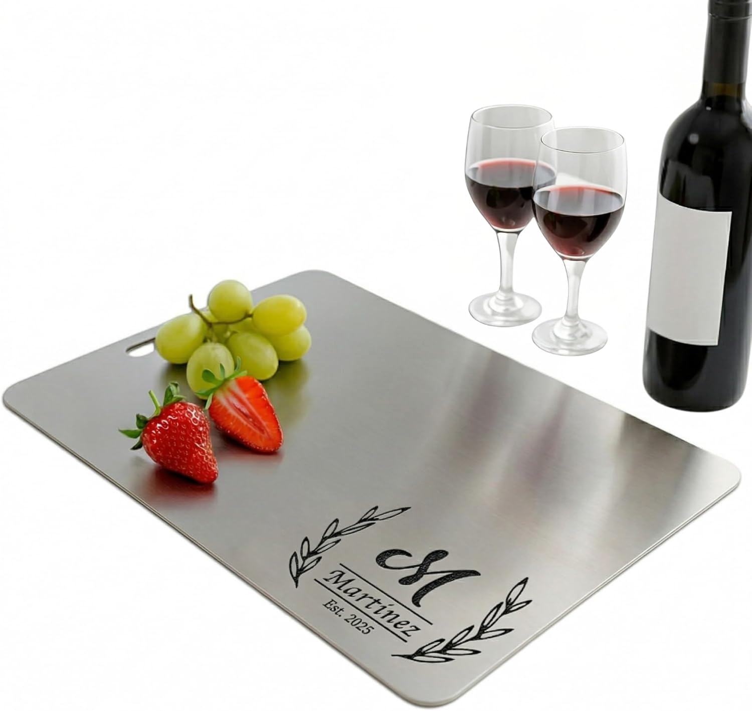 Engraved Titanium Cutting Board with Custom Name, Personalized Stainless Steel Board for Couple, Women, Mom Gift, Custom Cutting Board Gifts for Valentine' Day, Housewarming, Wedding, Anniversary
