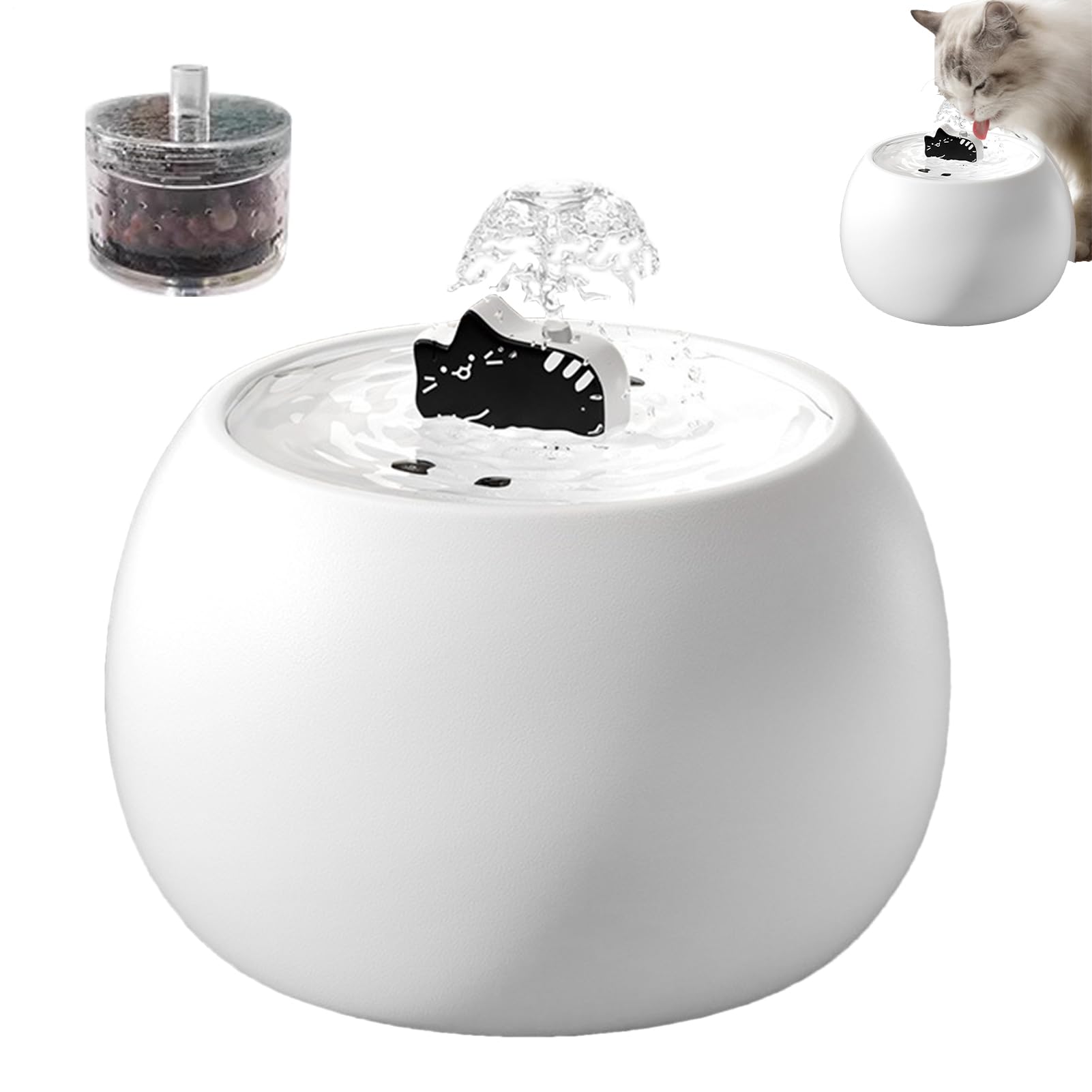 Fontana Acqua Per Gatti/Cani Ricaricabile USB-C, Filtro 5 Strati Con Sensore 3D, Serbatoio 1L, Ceramica Antigraffio - Idratante Automatico Per Interni/Esterni