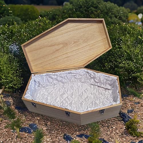 petbye Holz Kleintiersarg mit Satin Innenverkleidung - Größe L für kleine Haustiere - Tiersarg mit festem Metallverschluss - Sarg Natur aus hochwertigem Holz
