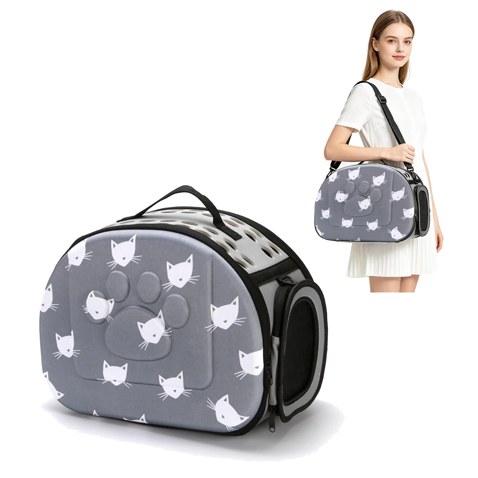 PETCUTE Pet Carrier Bag,Collapsible Pet Dog Carrier with Removable Soft Pad,Airline Approved Pet Carrier Bag for Cats and Puppies,Small Cat Carriers with Shoulder Straps,for Travel, Hiking, Walking