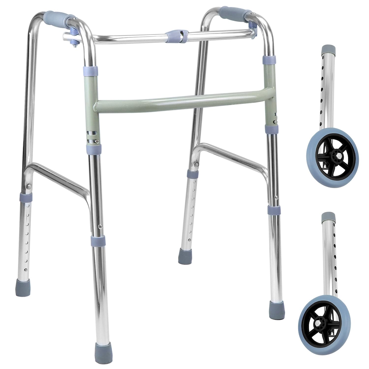 QWORK Aluminiowy składany chodzik dla seniorów, regulowana wysokość, antypoślizgowe gumowe nóżki