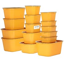 VINATO Contenitori Ermetici per Alimenti (15 Pezzi) – Set per Congelatore, Microonde, Lavastoviglie, Impilabili – Giallo