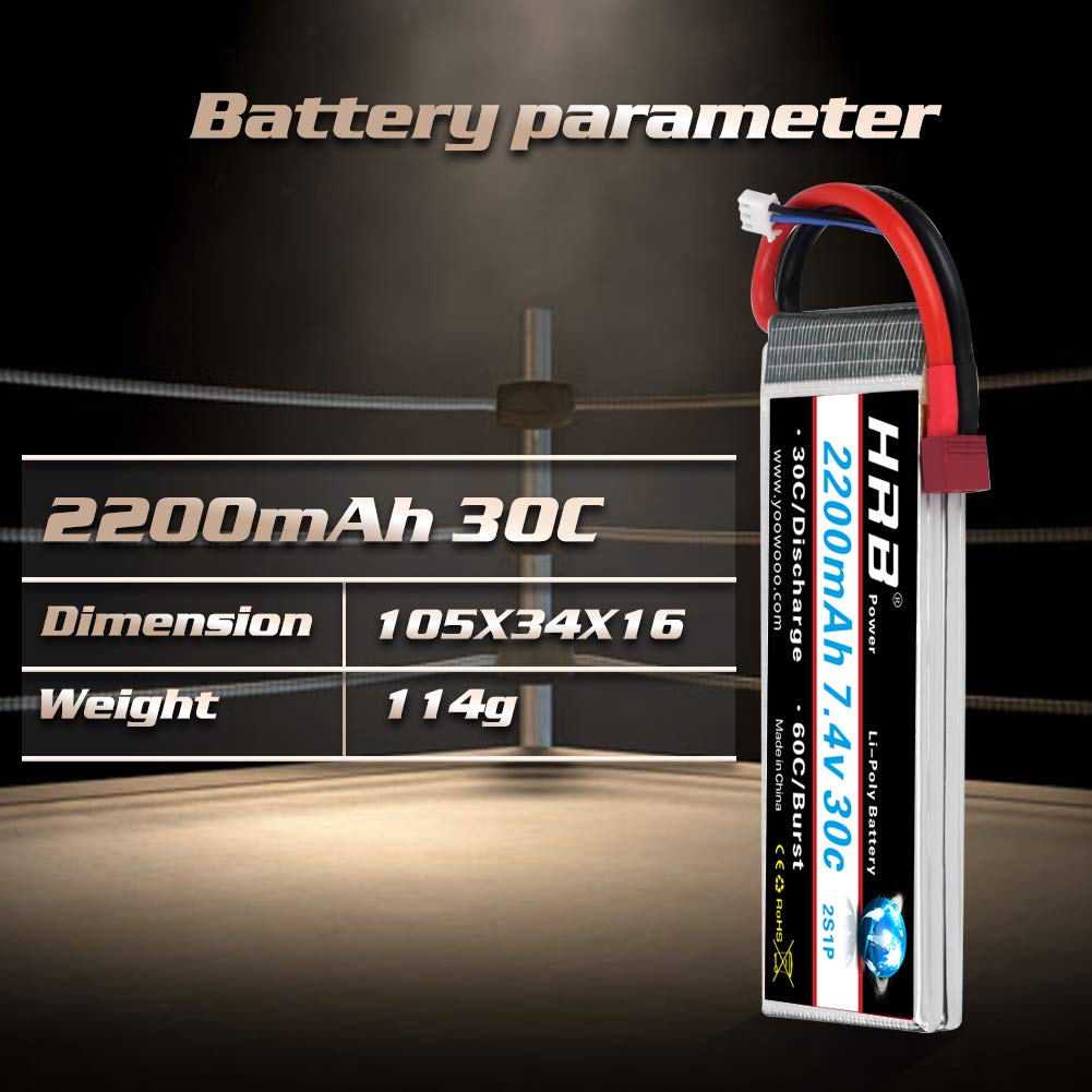HRB 2PCS 2S 7.4V 2200mAh 30C Lipo Akumulator ze złączem T Deans do helikoptera RC Samolot Łódź Samochodowa Ciężarówka