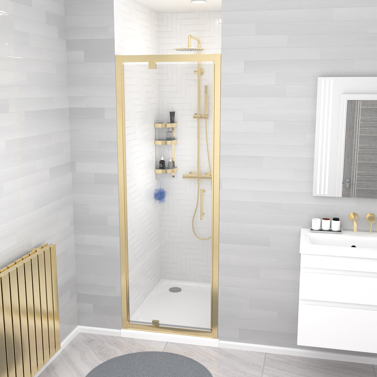 Nes Home Brushed Brass 760 X 1850Mm Shower Enclosure Pivot Door