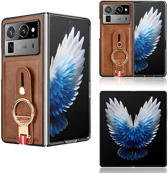 Compatible with Tecno Phantom V Fold 2 Case Cover,PU Retro Cell Phone case with Wrist Strap Compatible with Tecno Phantom V Fold 2 5G Case Brown