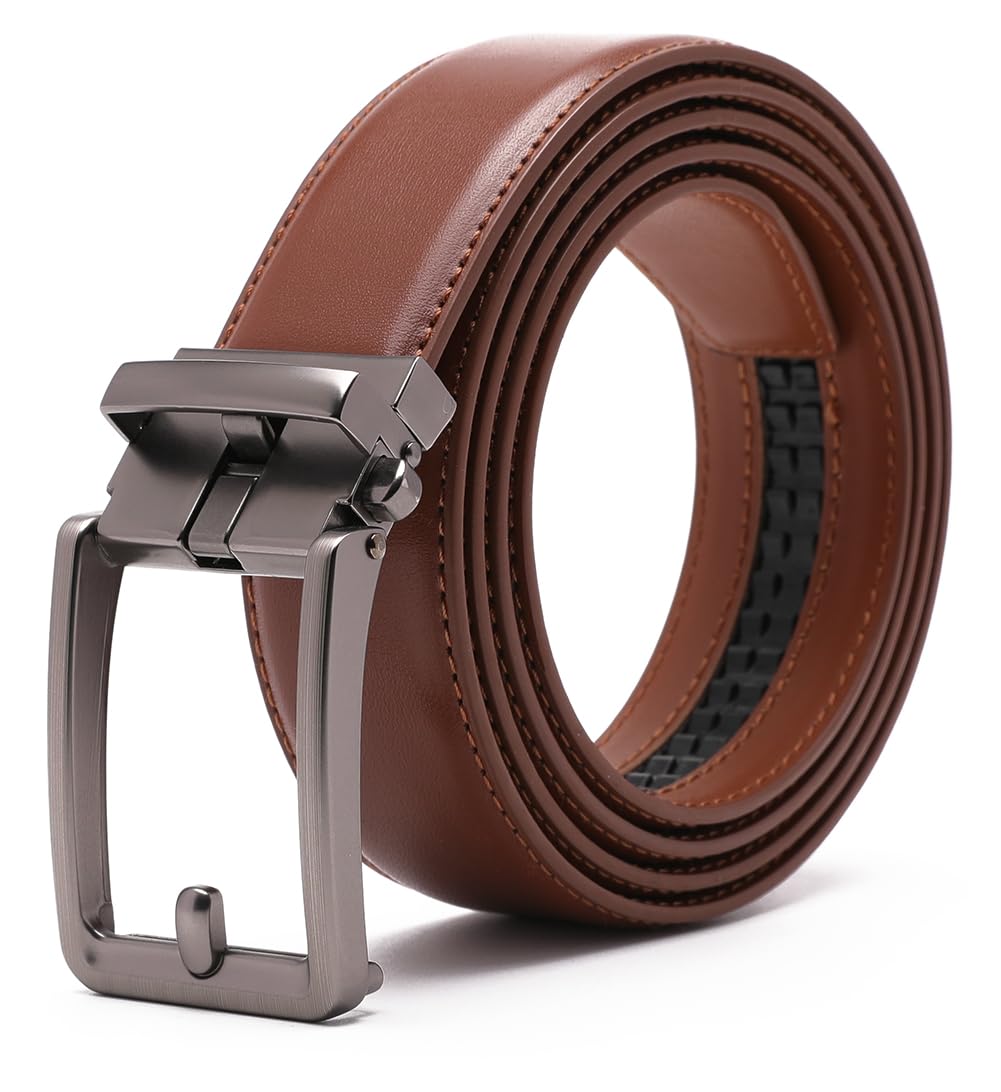 Fabio Valenti Men's 2096 Cognac Belt,Ratchet Belt Dress With 1 3/8" Genuine Leather With Easier Adjustable Buckle, Trim To Fit (, Adjustable 46”)