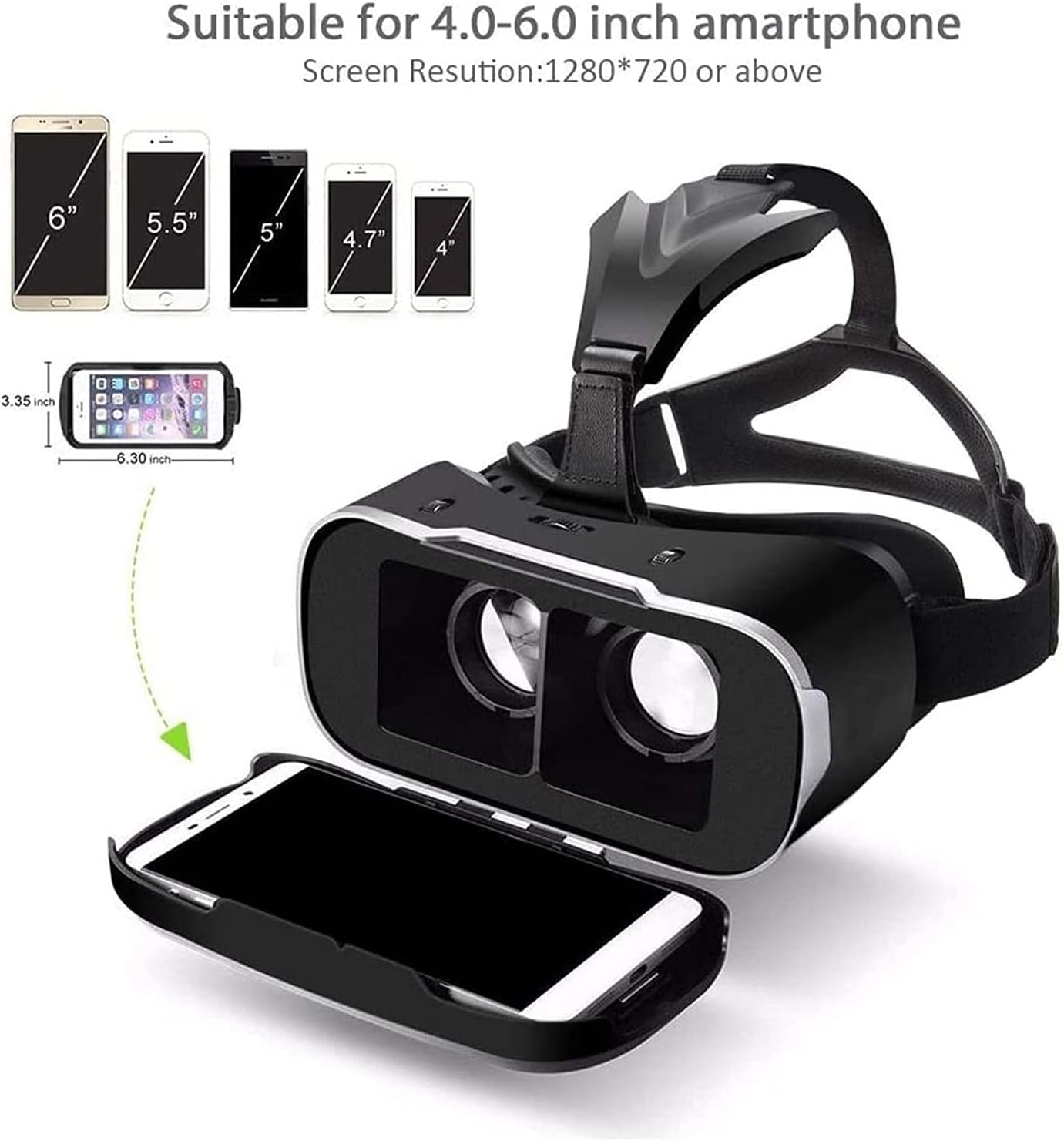 VR Headset, 3D Glasses Virtual Reality Headset for VR Games & 3D Movies, VR Headset for iOS & Android Phone,VR Glasses Suitable for Kids and Adults, Compatible with 4.5-6.0 Inch Smartphones