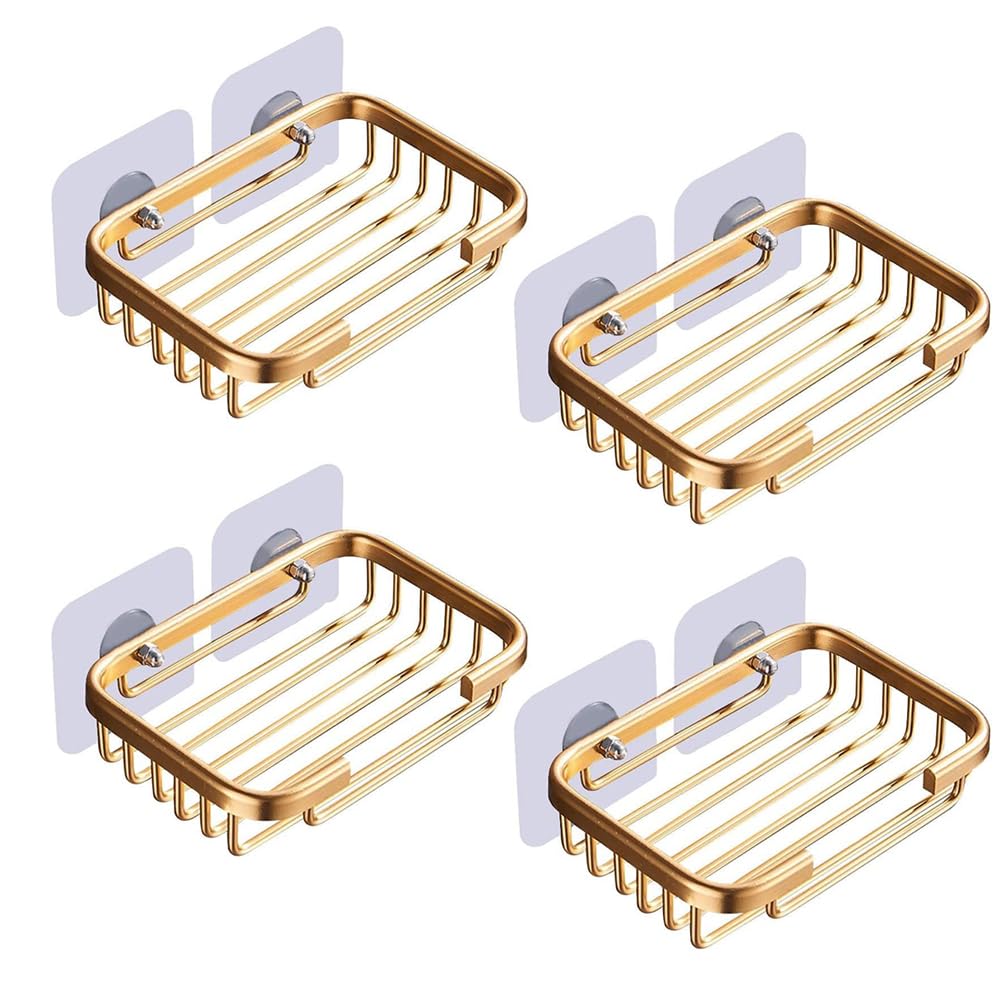 4 jaboneras doradas para ducha, estante de drenaje colgante creativo, soporte autoadhesivo para jabonera, estante de almacenamiento de jabonera, sin daños, para colgar en el baño, jaboneras