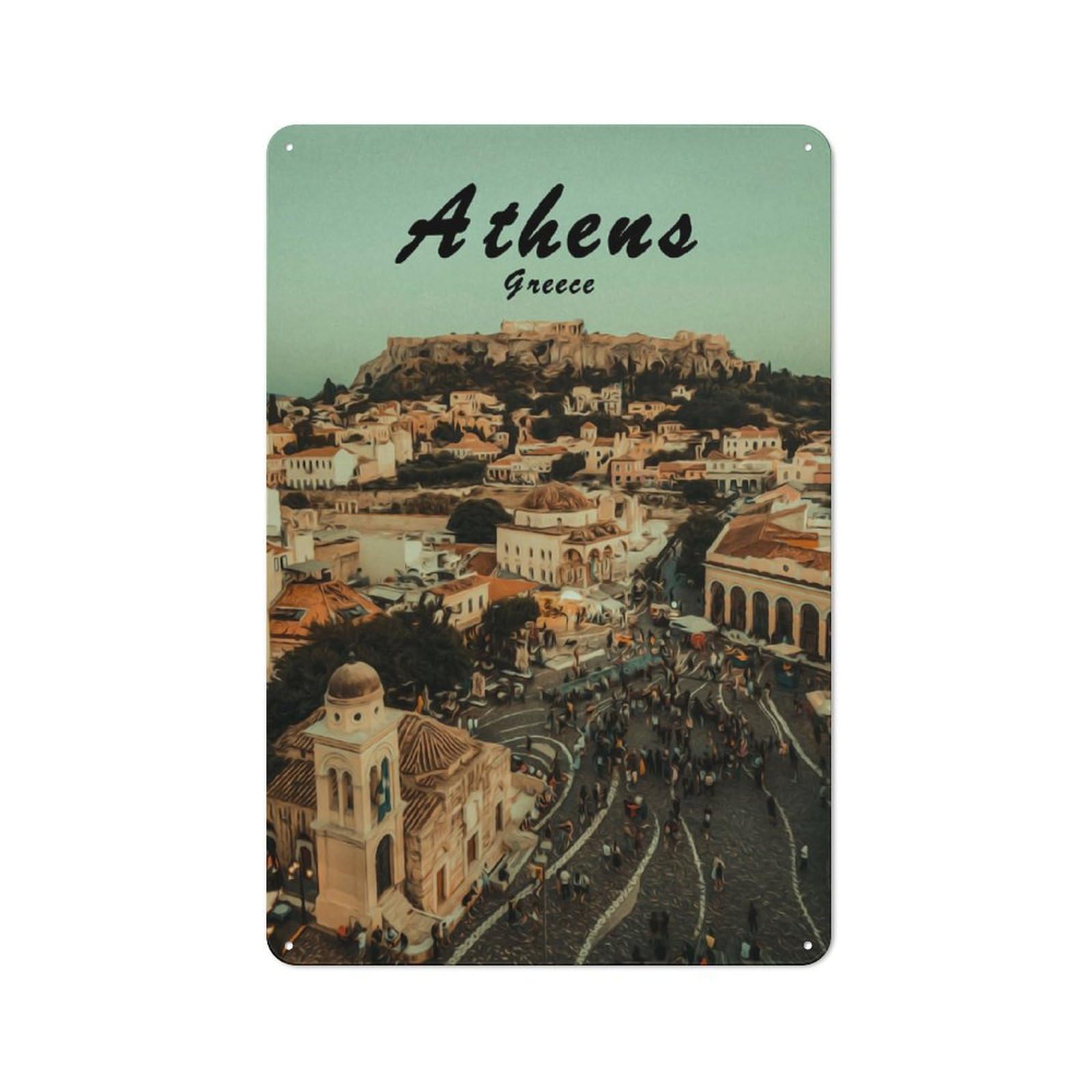 Metal Plaque 30x20cm with Athens(3) for Hallway Wall, Rustic Decor, A Metal Wall Feature for Hallways And Entrance Areas