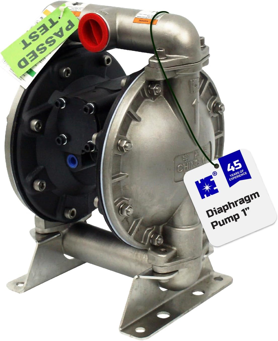 COSMOSTAR Stainless Steel 1” Air Operated Diaphragm Pump, Pneumatic double diaphragm pumps, Teflon Diaphragm, ball and ball seat (1 inch Inlet & Outlet Stainless Steel, 35 GPM Max 120PSI)