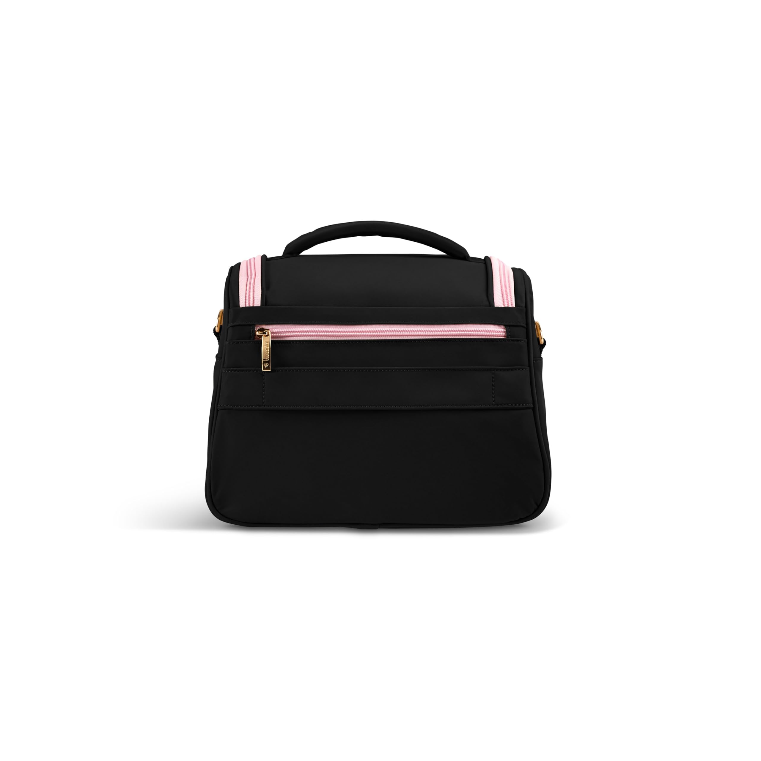 Braccialini Travel Kühn und raffiniert, das Braccialini Beauty Case aus Nylon vereint elegantes Schwarz mit Leopardenmuster, eingerahmt von rosa Einfassungen und goldfarbenen Metalldetails. Leicht und