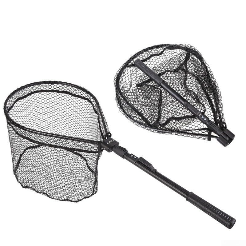 Fishing Landing Net with Quick Folding Design, Rubber Mesh for Trout Catch and Release, Aluminum Alloy Frame, Portable 31.9 Inch Black