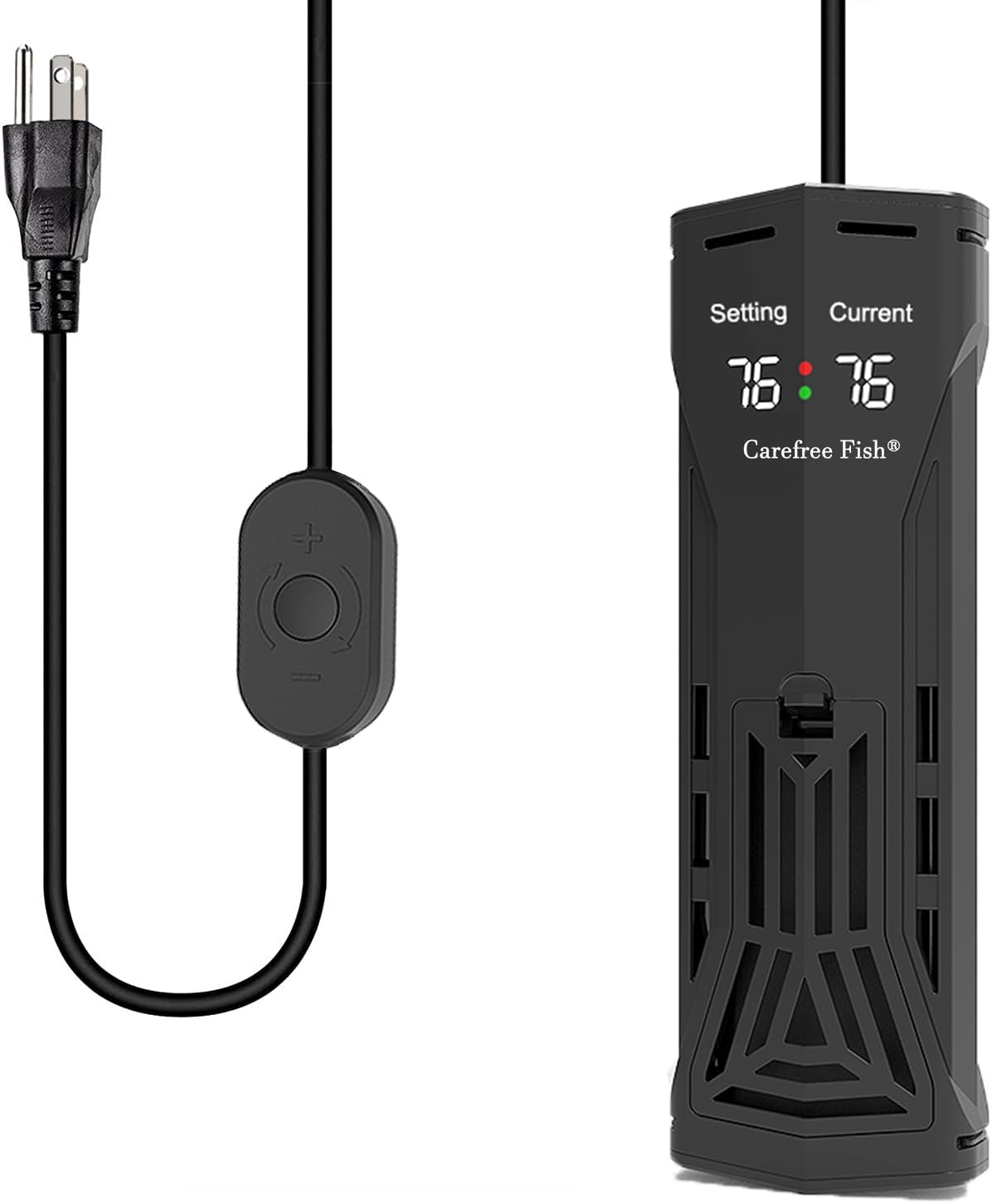 Carefree Fish 300W Paladin Aquarium PTC Ceramics Heater Highly Safe Heating Rod No Cooking Fish PID Control Temperature Error 0.5F Low Water Level Protection for Freshwater and Saltwater